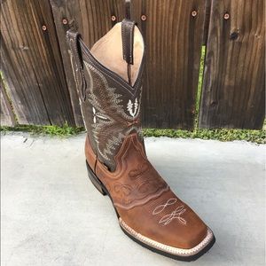 Mens Rodeo Square Toe Genuine Leather Brown Boots